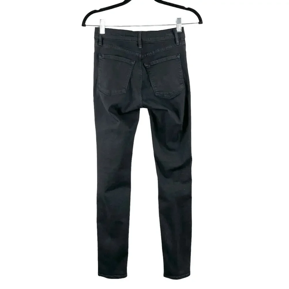 Frame Le Skinny de Jeanne Black Distressed Low Rise Denim Jeans 24